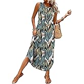 WIHOLL Summer Dresses for Women 2026 Hawaiian Beach Vacation Clothes Casual Sleeveless Maxi Long Sundresses with Pockets