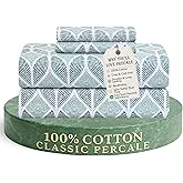 Feather & Stitch Softest 100% Cotton Sheets, 300 Thread Count Percale Weave Bedding, 16" Deep Pocket, Cooling Sheets, Breathable Bed Set, Hotel Premium Quality (Queen, Nature Mesh)
