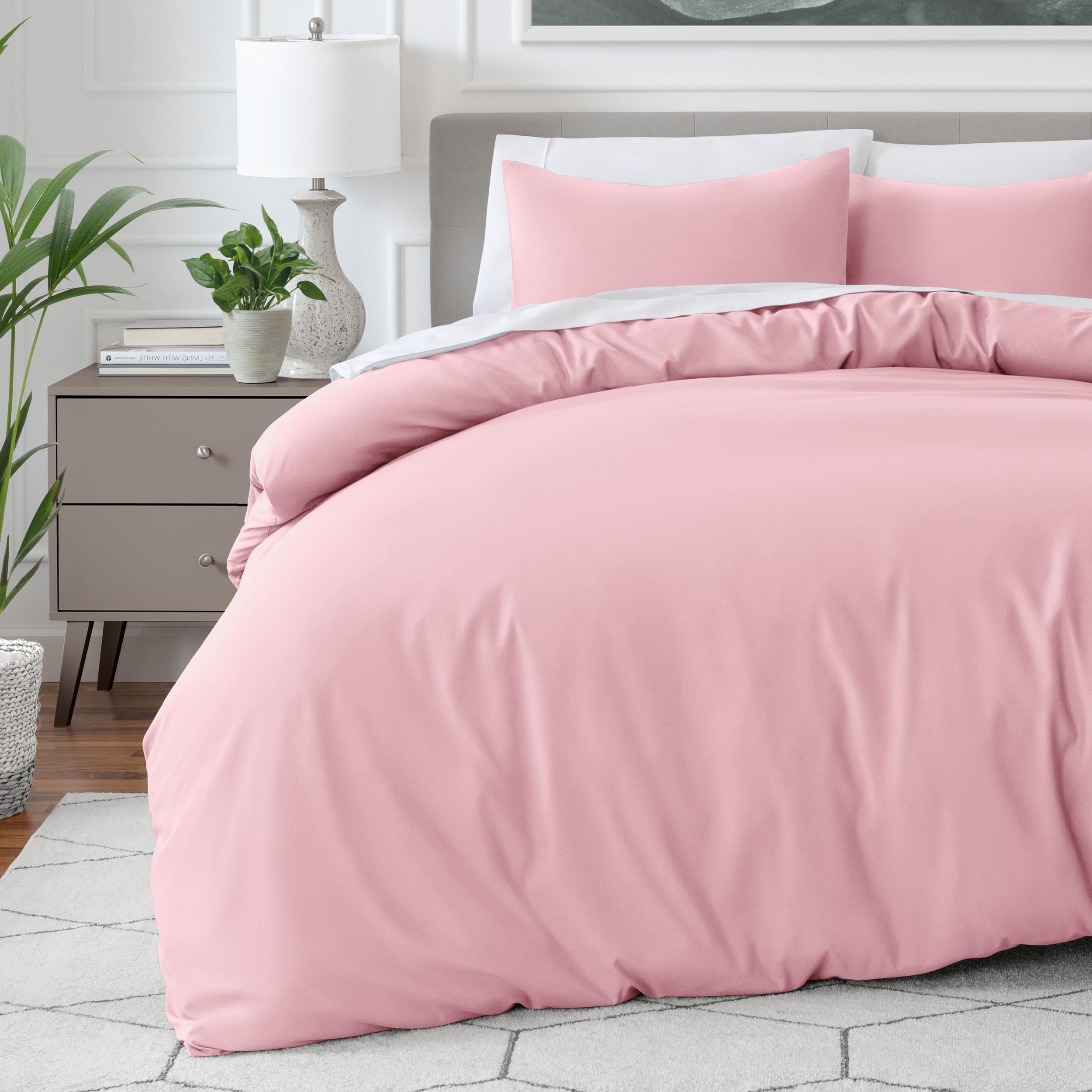 Bare Home Premium 1800 Ultra-Soft Duvet Set - Single Size, Lightweight, Cooling - Bed Duvet Cover with 1 Pillowcase (Single, Light Pink)
