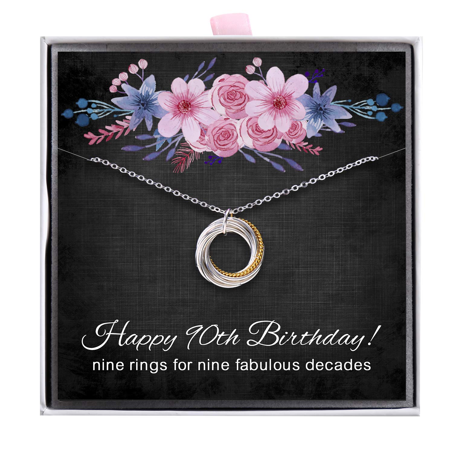 ALoveSoul 90th Birthday Gifts for Women - 925 Sterling Silver 9 Interlocking Circles Necklace, Gifts for Her, Ladies Birthday Gifts Ideas