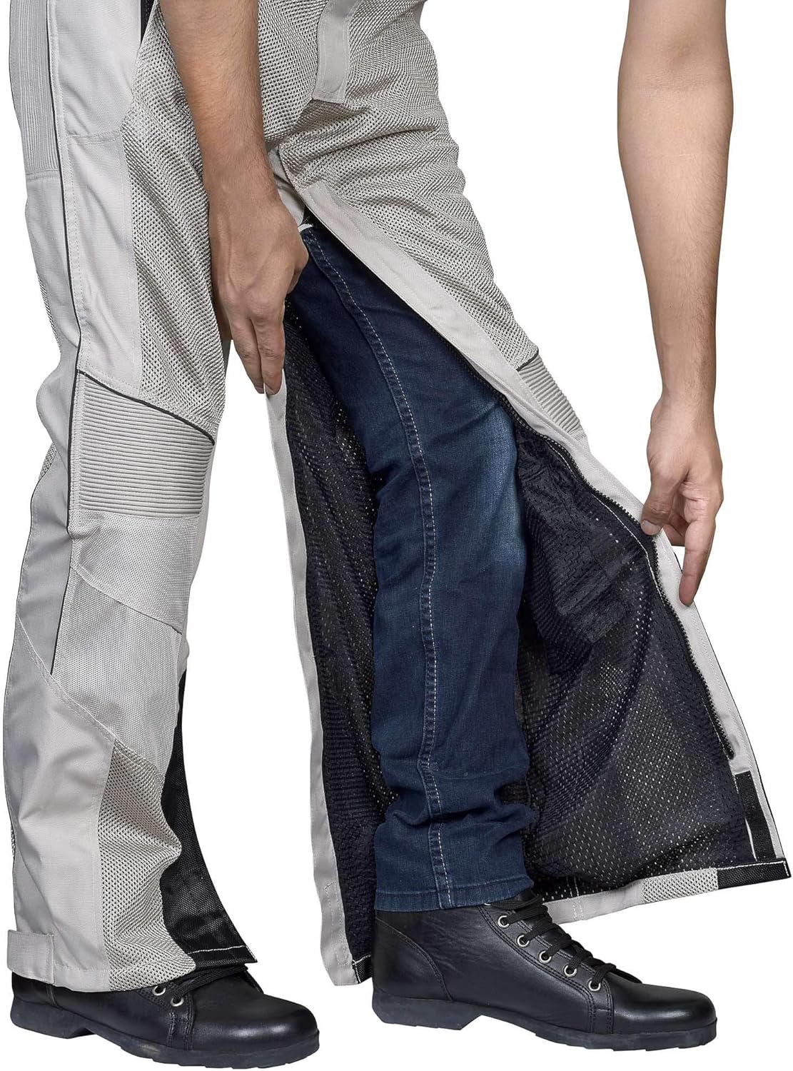 WICKED STOCK Mens Motorcycle Mesh Pants Full Leg Zipper Gray Protective