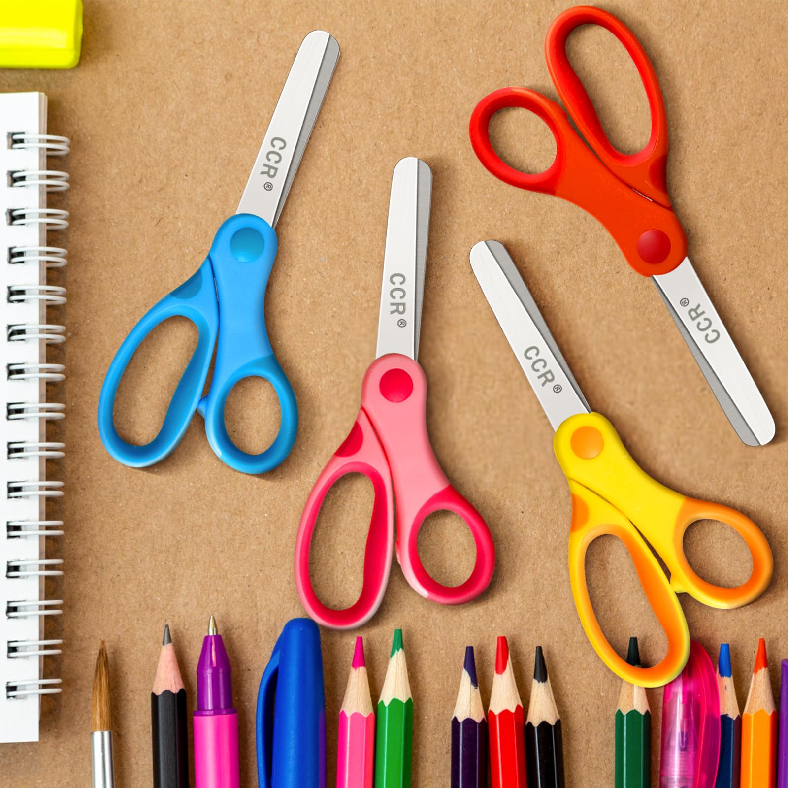 CCR Kinderschere,14cmSchere Schule mit Soft-Griff,Abgerundeten Spitzen fürIdeal für Haus,Schule,Kunst- und Bastelbedarf von Kindern Mehrfarbig,4 Stück 4