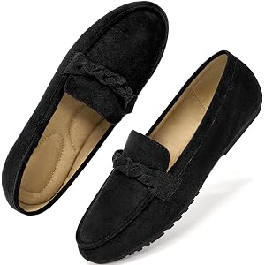 Diarilip Loafers for Women Casual Shoes: Cushioned Slip On Business Work Flats with Suede Braided Strap - Comfortable for All