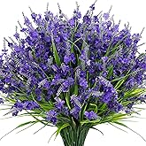 Besteek 20 Bundles Artificial Lavender Flowers for Outdoors Fake Silk Flowers Faux Plants UV Resistant for Indoor Outside Spring Porch Garden Window Table Box Office Home Decorations, Deep Purple