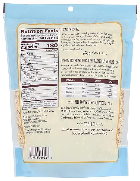 BOB’S RED MILL ORGANIC OLD FASHIONED ROLLED OATS, 16OZ (PACK OF 1) – NON GMO, WHOLE GRAIN, VEGAN, KOSHER