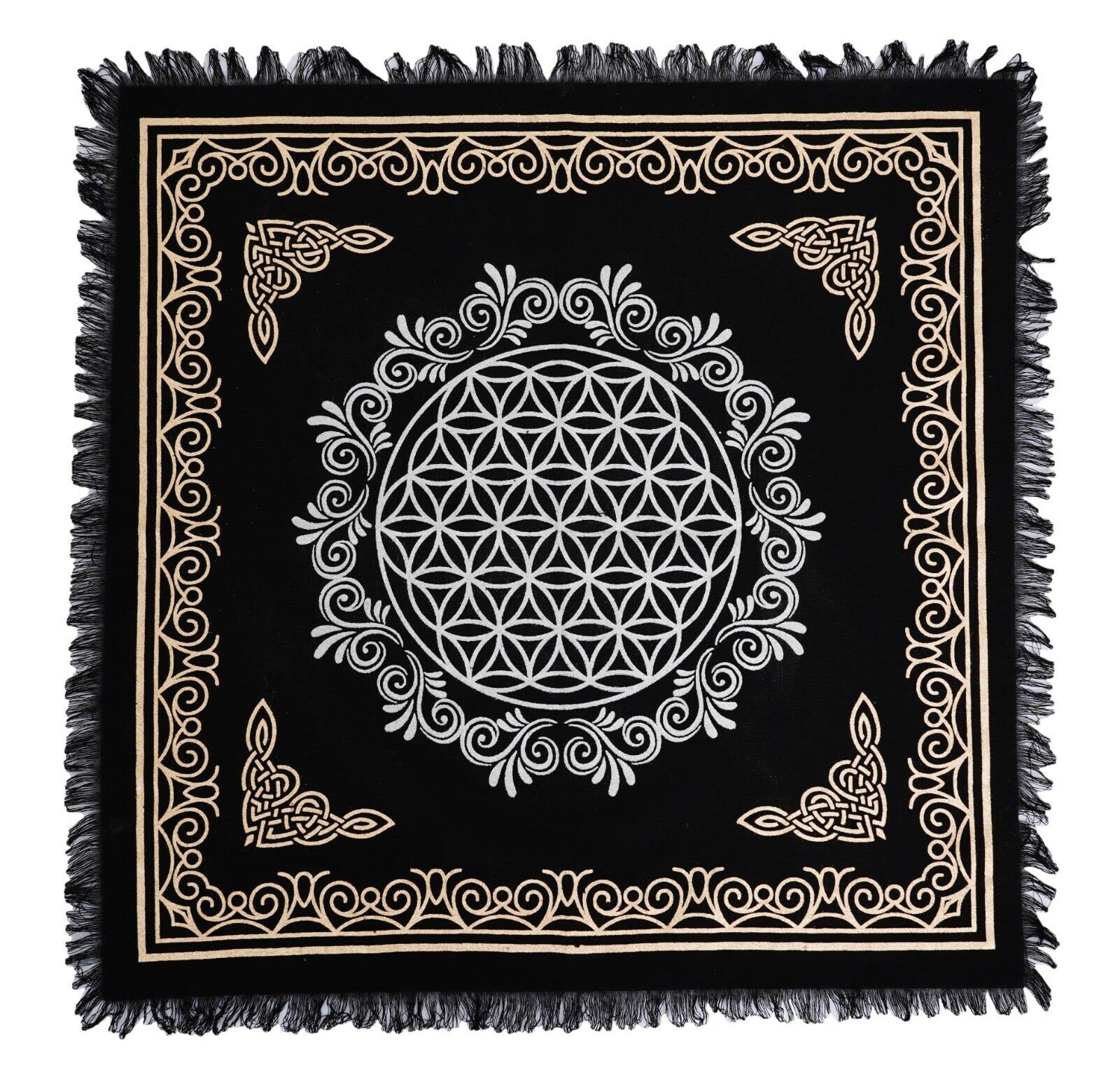 AVA Collections Flower of Life Alter cloth Gold Silver Printed Square Tarot Table Cloth Spiritual Healing Small rug Witchcraft wicca Altar Pagan Table Cover (Flower of Life)