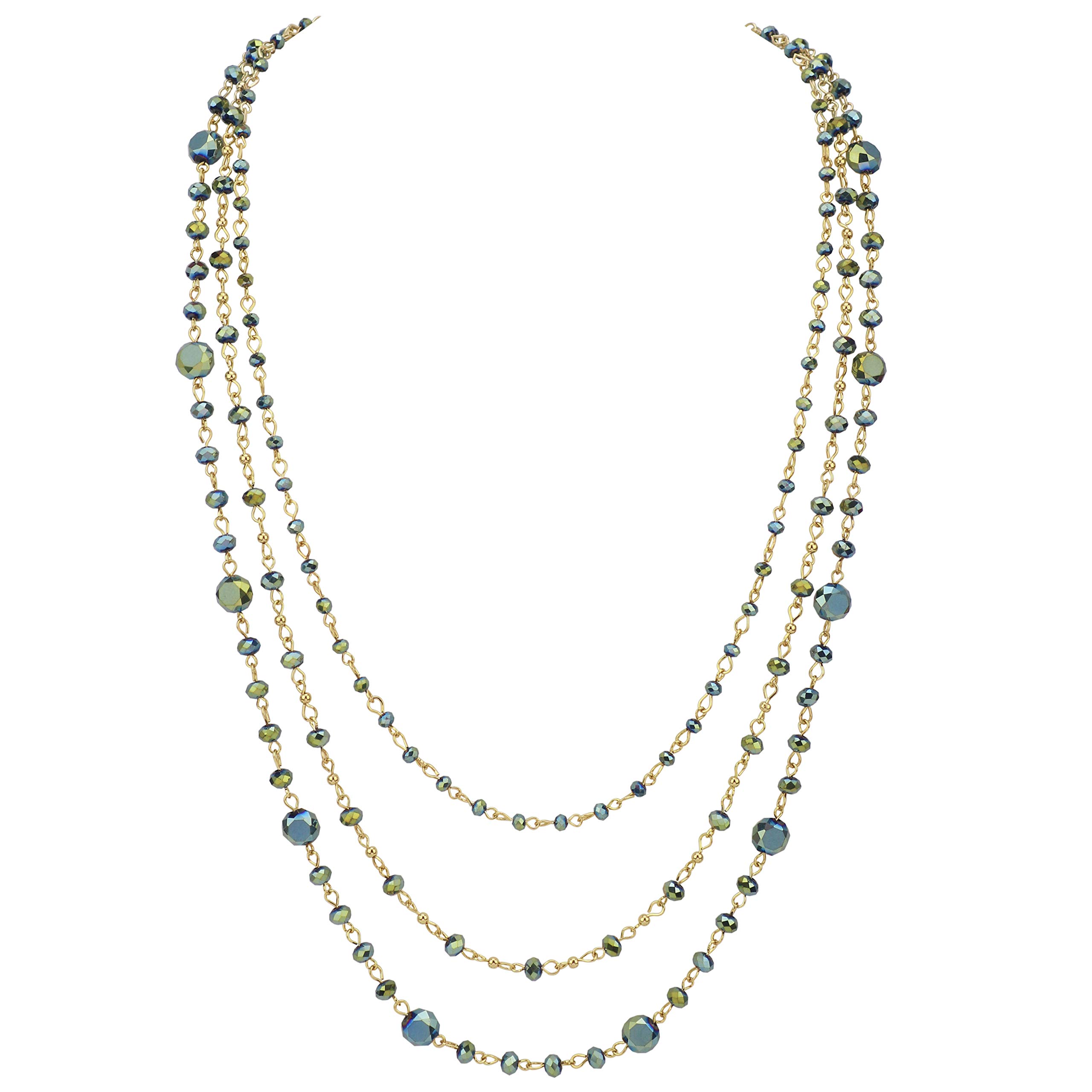Firstmeet Long Chain Multi Layer Fashion Glass Beads Handmade Necklace (XL-1035-Green-j)