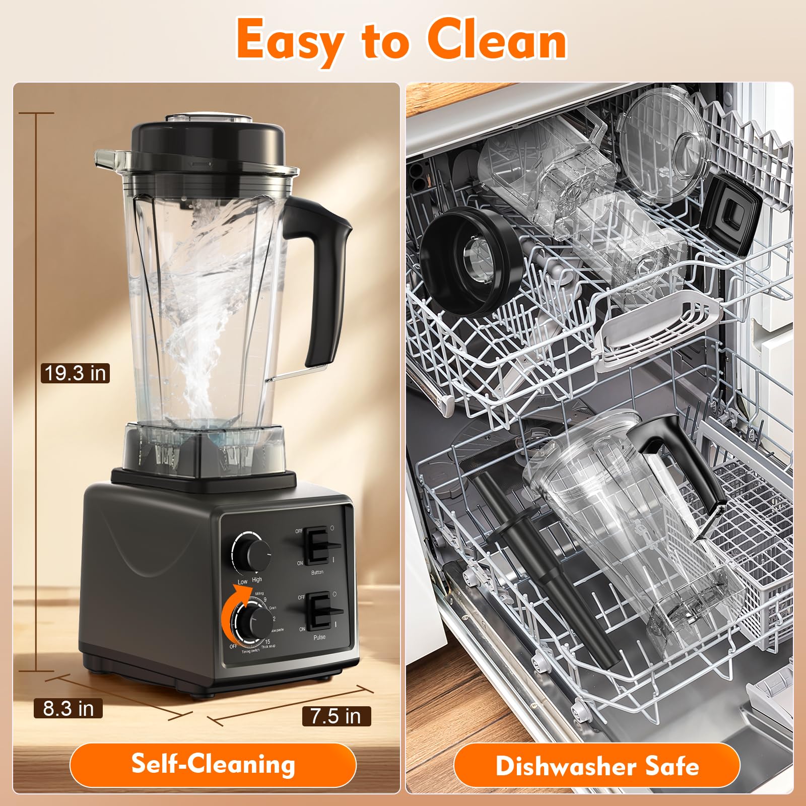 Combo de licuadora y procesador de alimentos 3 en 1 para batidores, licuadoras profesionales de 1500 W (32000 RPM) para cocina, velocidad ajustable, frasco de plástico sin BPA de 68 oz, autolimpieza de 30 s (68 oz)