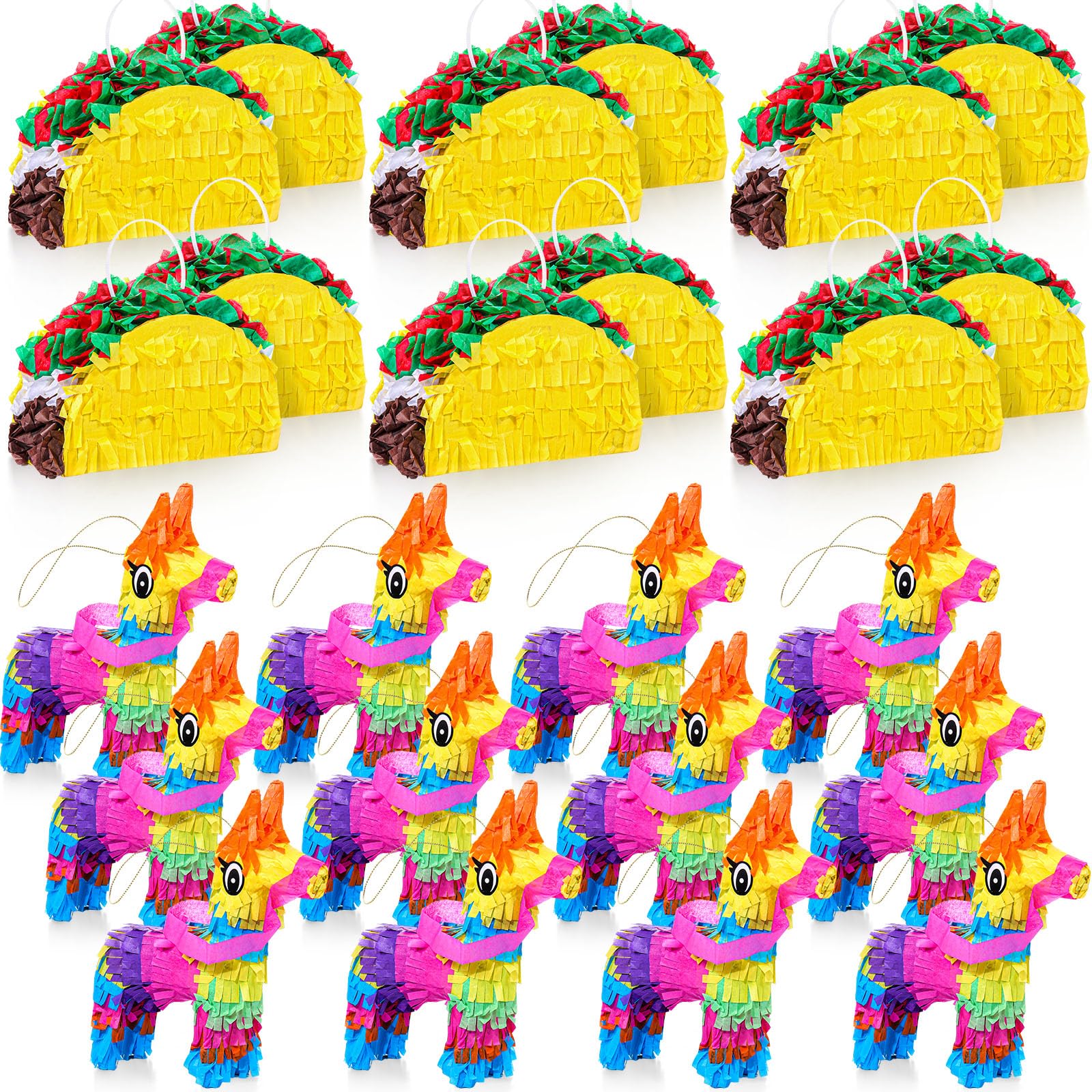 Mini Pinata Set Wettarn 24 Pcs Mini Piñata Bulk, 12 Pcs Mini Donkey and Taco Piñata for ...
