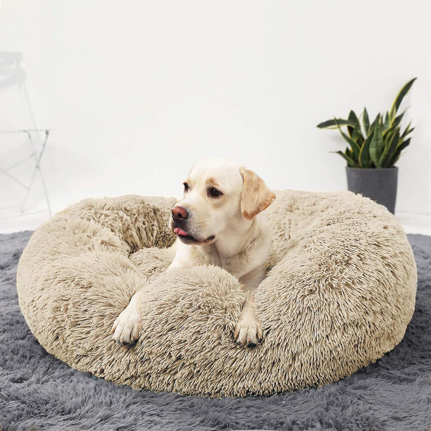 ANWA Dog Beds Calming Donut Cuddler, Large Dogs, Indoor Calming Beds, 36'', Taupe, Extra Large - Image 4
