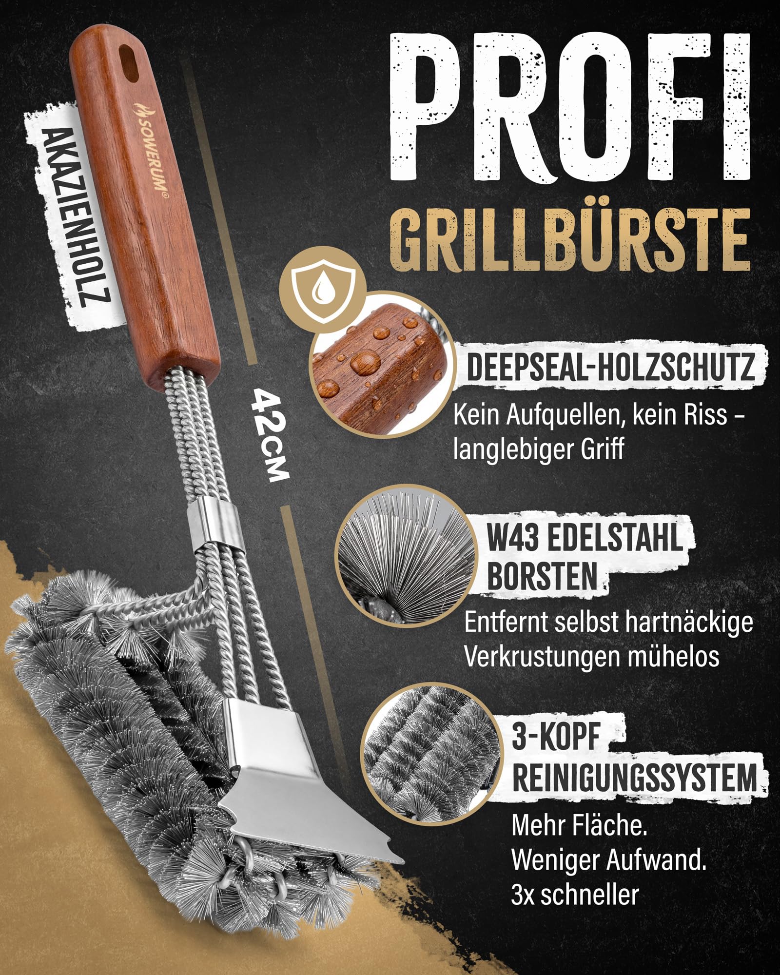 5 in 1 Grillbürste Edelstahl mit Schaber [TESTSIEGER] kompatibel mit Weber Grill Zubehör für gasgrill gusseisen - BBQ Set Grillreiniger bürste für Gussrost - Grillen Geschenke für männer grillzubehör 2
