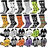 Cozypower 12 Pairs Mens Halloween Socks Bulk Novelty Happy Halloween Dress Socks for Adults Holiday Fun Pattern Mid Calf Costume Party Favors