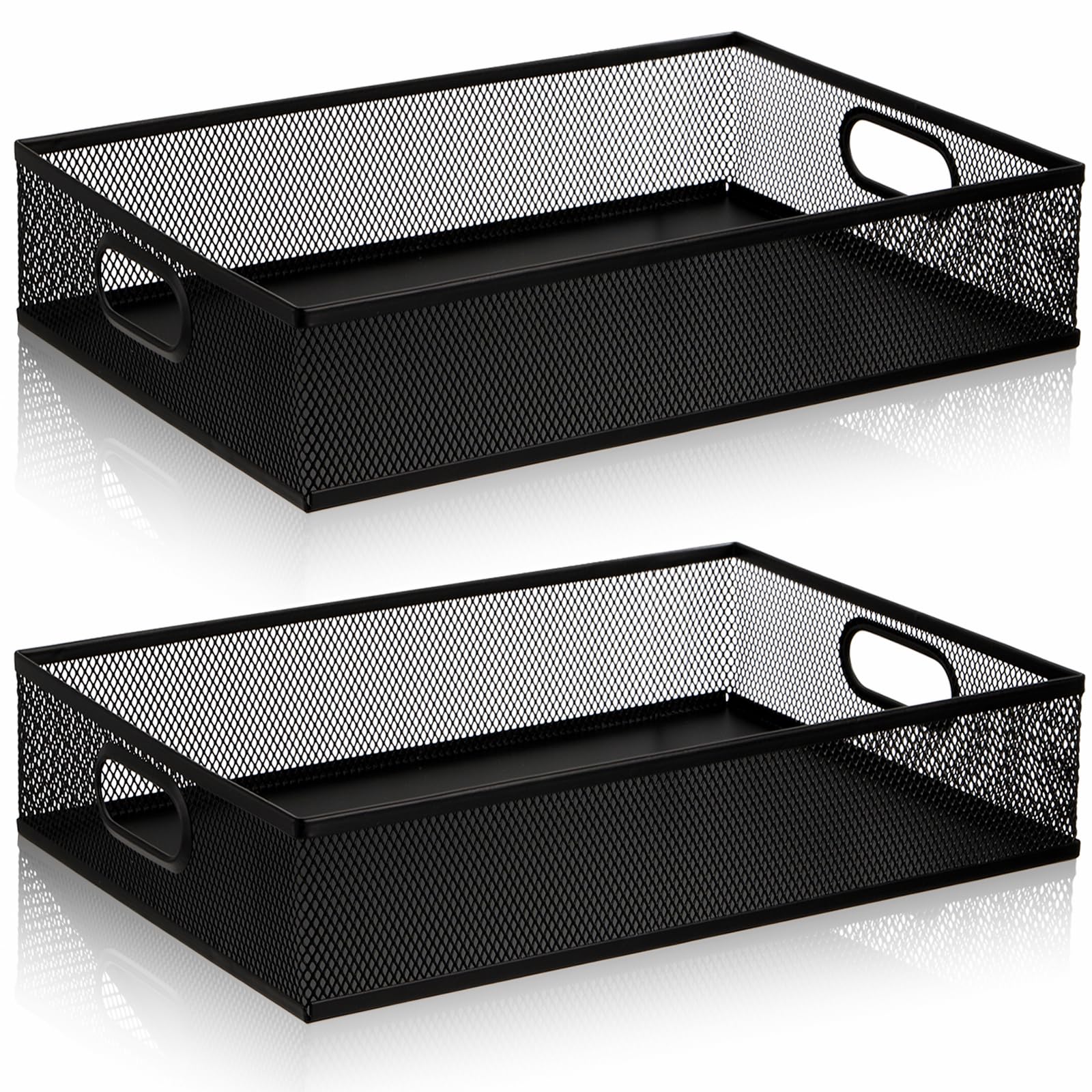 Photo 1 of Elsjoy 2 Pack Desk Drawer Organizer Tray, Metal Mesh Desktop Storage Tray Office File Organizer with Handle, Portable Large Storage Basket for Office Supplies, Craft, Magazine, Paper