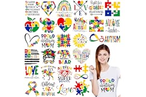 Estune 30 Pcs Autism Awareness Iron on Transfers Autism Iron on Decals Puzzle Rainbow Appliques Vinyl Patches Transfers Heat Sticker for Clothes Bag Pillow Covers DIY Decorations(Classic Style)