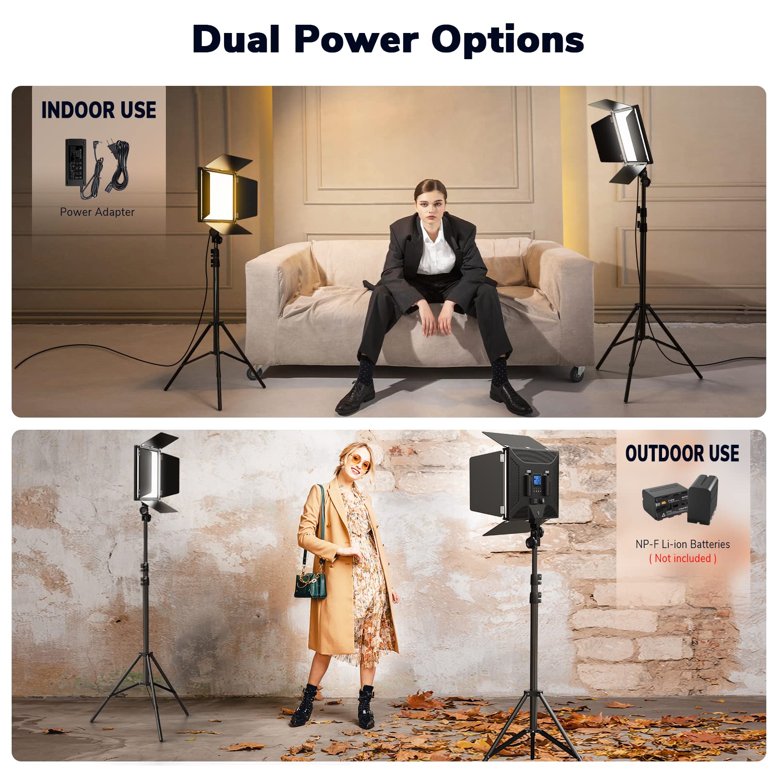 D50 Photography Lighting with Barn Door, 2-Pack 15.4