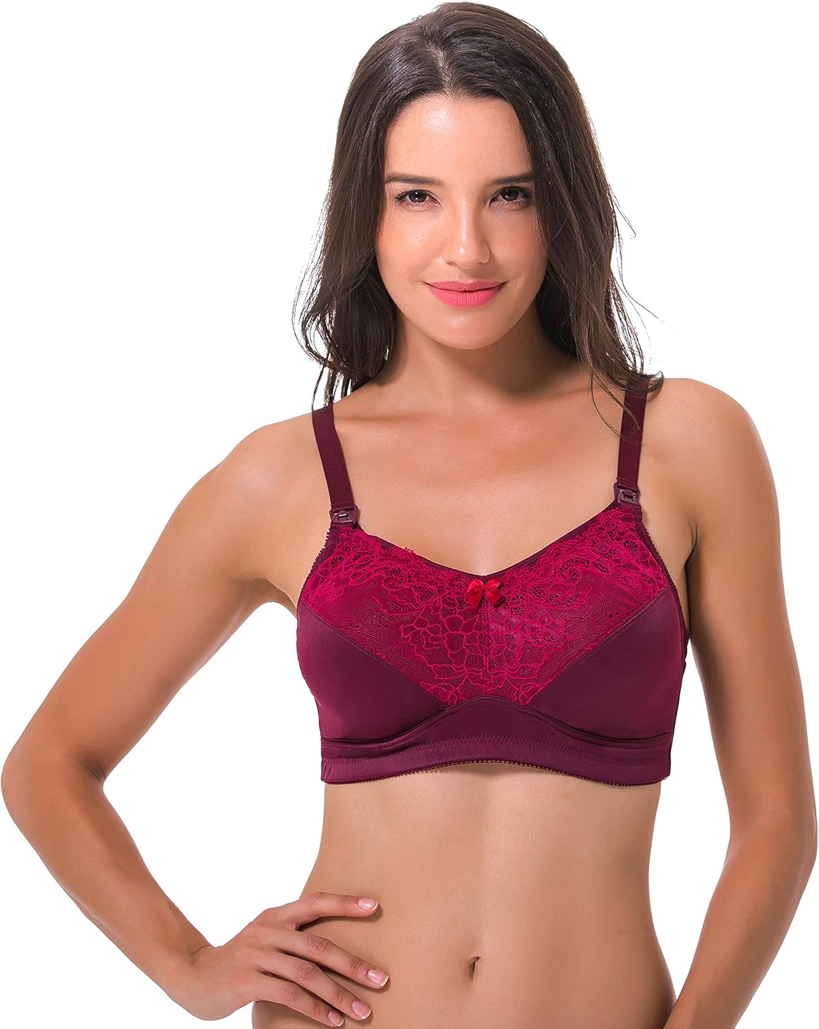 Curve Muse Women Nursing Plus Size Wirefree Maternity Unlined Bra with Lace Trim at  Women’s Clothing store