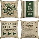 AVOIN colorlife Happy ST Patricks Day Irish Kisses Shamrock Wishes Throw Pillow Covers, 18 x 18 Inch Clover an Irish Blessing Retro Texture Decoration for Sofa Couch Set of 4