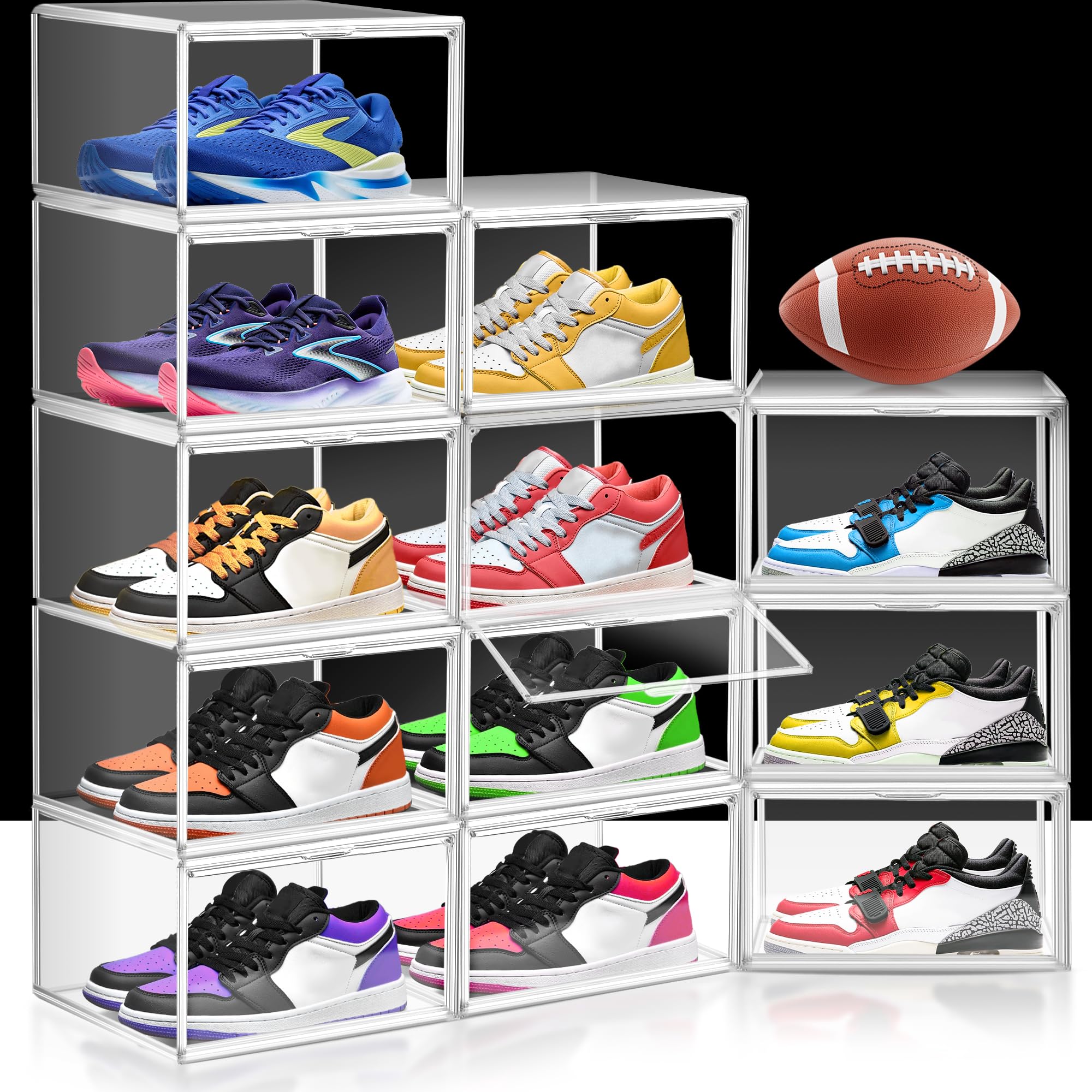 Photo 1 of ***FOR PARTS ONLY/ MISSING SOME ORIGINAL PIECES*** EZJOB 14 Pack Clear Shoe Boxes Size 12 Shoe Storage Organizer for Closet Stackable Shoes Rack Handbag Organizer Plastic Sneaker Storage Bin with Magnetic lids