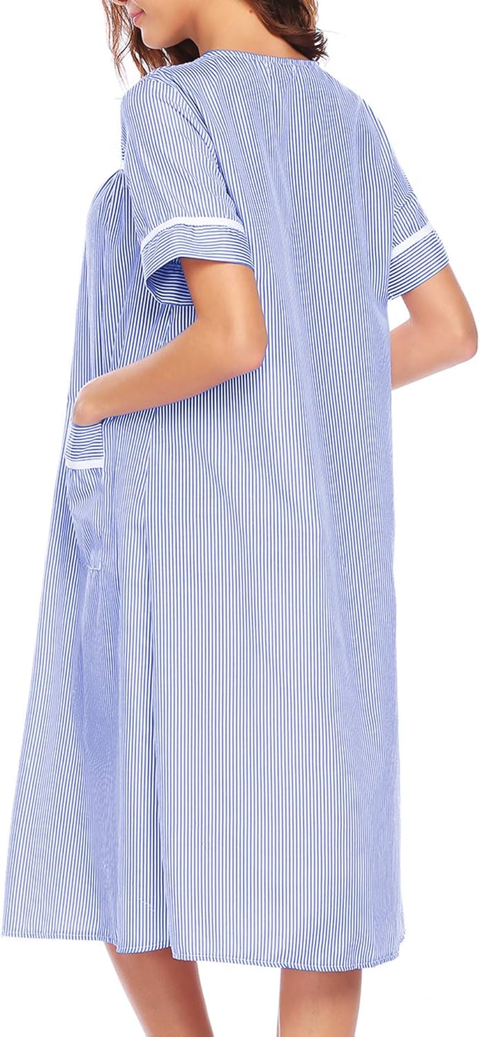 Ekouaer Women's Striped Sleepwear Button Down Duster Short Sleeve House Dress Nightgown S-XXL at  Women’s Clothing store