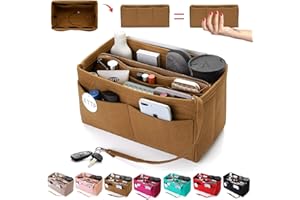 ETTP Purse Organizer Insert, Felt Tote Organizer Insert With Metal Zipper, Handbag Organizer For Speedy, Neverfull, Tote, Handbag, 7 Colors 5 Sizes