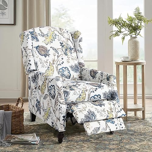 Upholstered Wingback Recliner Chair Traditional Push Back Recliner Chair  with Padded Seat, Fabric Floral Rec