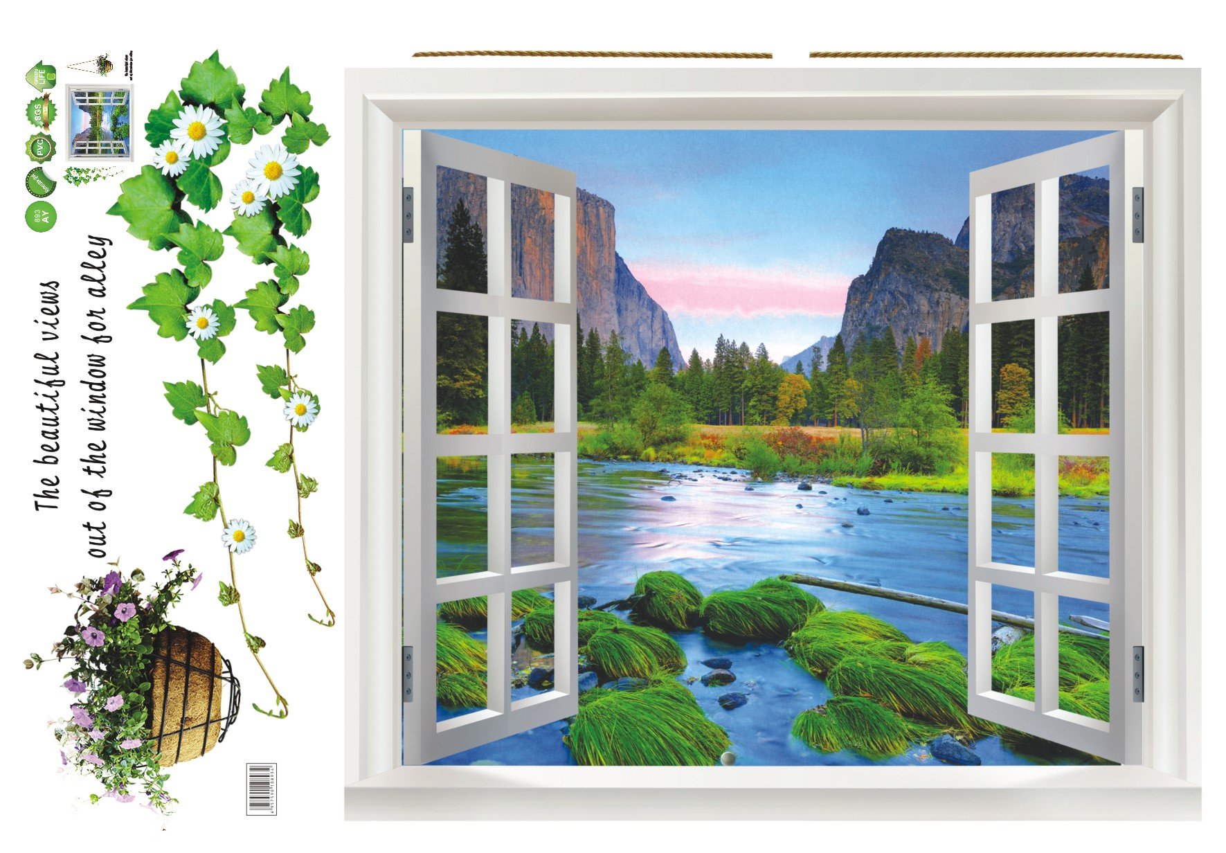 Large 3D River View Window Film Wall Stickers Office Home Decoration Art Mural Paper