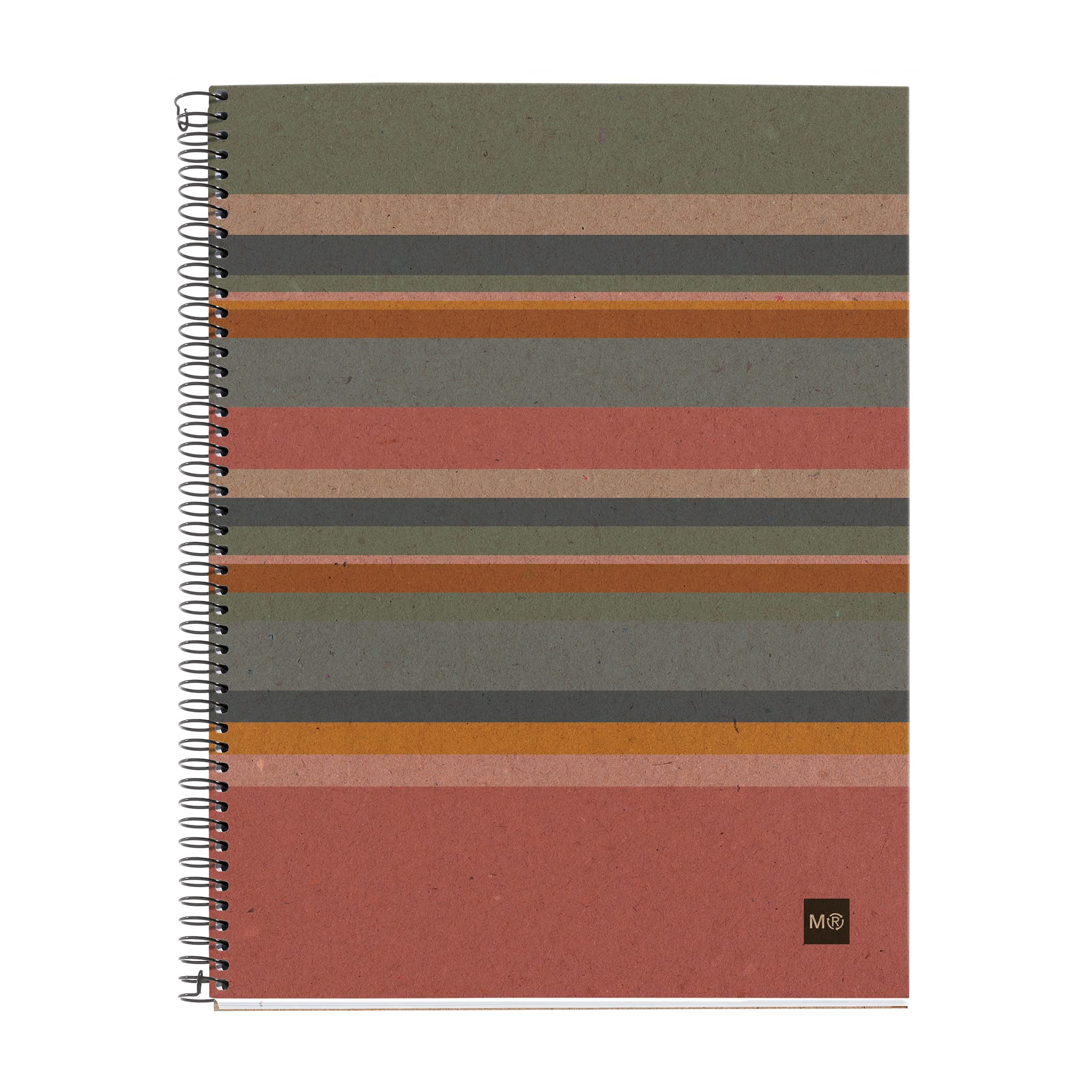 Miquelrius - 100% Recycled Notebook, 4 Colour Stripes, A4, 120 Sheets Grid 5 x 5 mm, 80 g Paper, 4 Drills, Recycled Cardboard Cover, Eco Striped Design