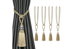 BEL AVENIR 4 Pack Curtain Hand-Woven Tiebacks Crystal Holdbacks Home Decorative Tassels (Golden, 4 Pack)