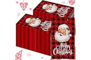Karenhi 200 Pcs Christmas Disposable Hand Towels for Bathroom 2 Ply Santa Claus Paper Guest Towels Buffalo Plaid Guest Napkin Snow Decorative Paper Hand Towels for Bathroom for Party Holiday Wedding