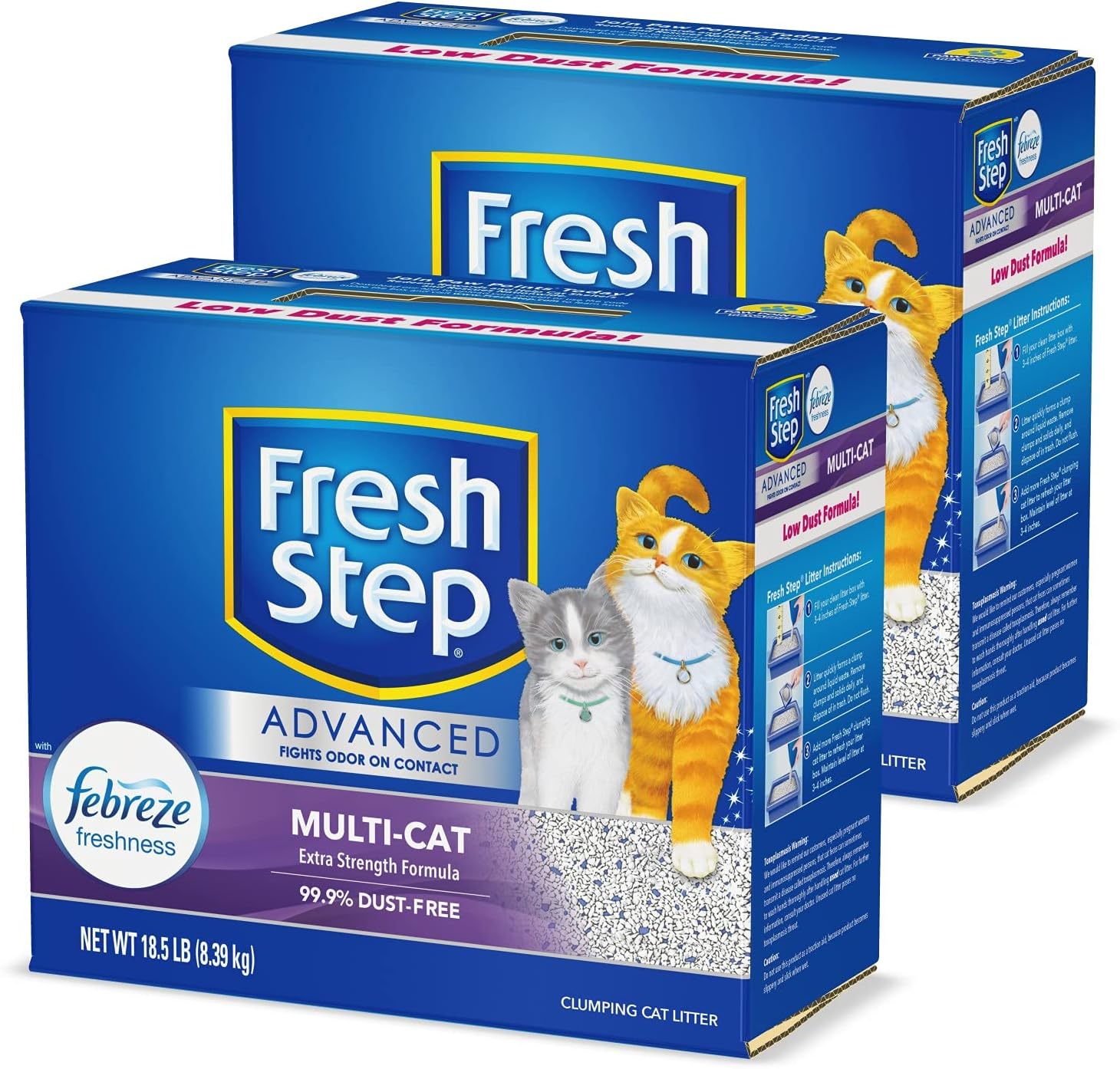 Fresh Step Advanced Multi-Cat Clumping Cat Litter with Odor Control, 37 lbs Total ( 2 Pack of 18.5 lb Boxes) : Pet Supplies