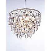 gypsy color The Original Brink House Plug-in 1 Light Crystal White Dome Chandelier H10”xW11.5”, White Metal Frame with 5 Tier