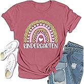 Qskall Womens Teacher Shirts Kindergarten Teacher T-Shirt Little Hearts Rainbow Tee Top
