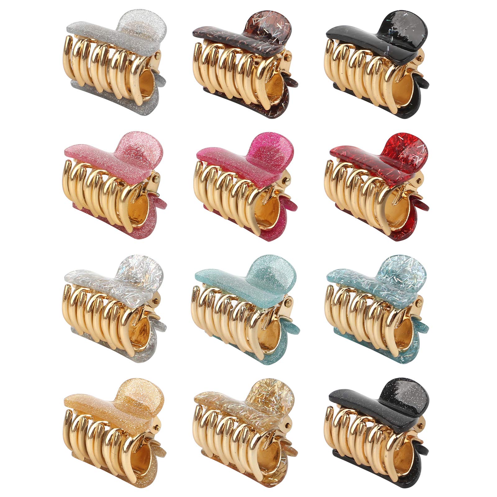 Yangfei 12pcs Small Acrylic Hair Clip, Plastic Hair Clips 1.5 Inch Hair Claw Clip Hairpins Claws for Women and Girls (12 Colors)
