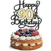 1Pc Happy 90th Birthday Cake Topper Black Gold Glitter Cheers to 90 Years Birthday Cake Pick 90 Fabulous Cake Decoration for Happy 90th Birthday Anniversary Party Cake Decorations Supplies