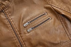 WULFUL Men's Stand Collar Leather Jacket Motorcycle