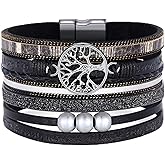 StyleJella Inspirational Tree of Life Leather Multi-Layer Wraps Bracelets for Women-Birthday Mothers Day Boho Pearl Bracelets with Clasp Unique Christmas Wristbands Jewelry Gifts for Women Cuff Bracelet