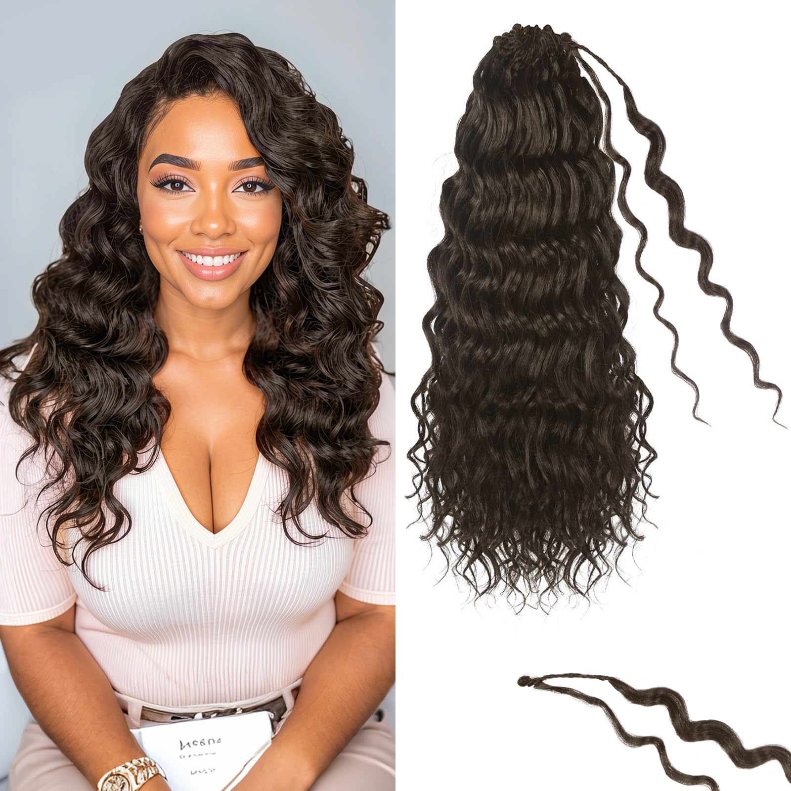 Photo 1 of 18 Inch Pre Looped Ocean Wave Crochet Braids Pure Protein Close to Human Hair 8 Packs Boho Ocean Braids Pre Twisted Deep Wavy Crochet Hair for Women(18 Inch 4#)