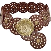 WULIQIUQIU Wide Disc Belt for Women Boho Concho Leather Belts Vintage Western Waist Belt