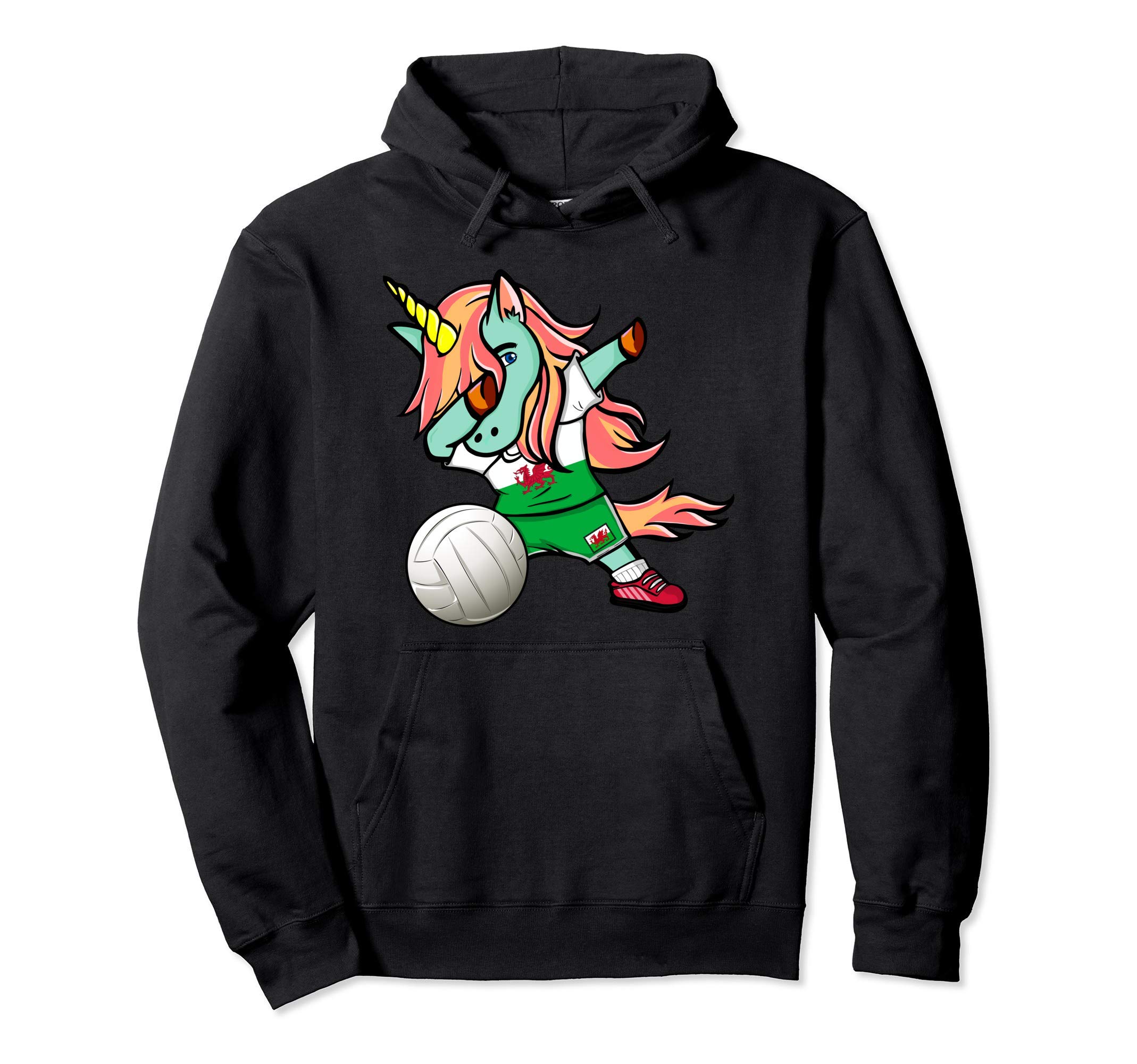 Dabbing Unicorn Wales Volleyball Lovers Jersey - Welsh Flag Pullover Hoodie