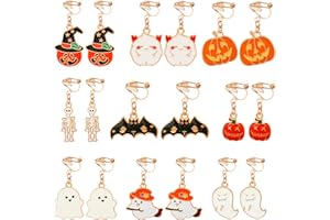 ShinyStyle J4You 9 Pairs Halloween Clip on Earrings Women Set Fake Pumpkin Skeleton Bat Ghost Earrings Hypoallergenic Halloween Clip Stud Earrings Halloween Jewelry Halloween Clip Earrings Bulk