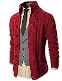 H2H Mens HIGH Neck Twisted Knit Cardigan Sweater