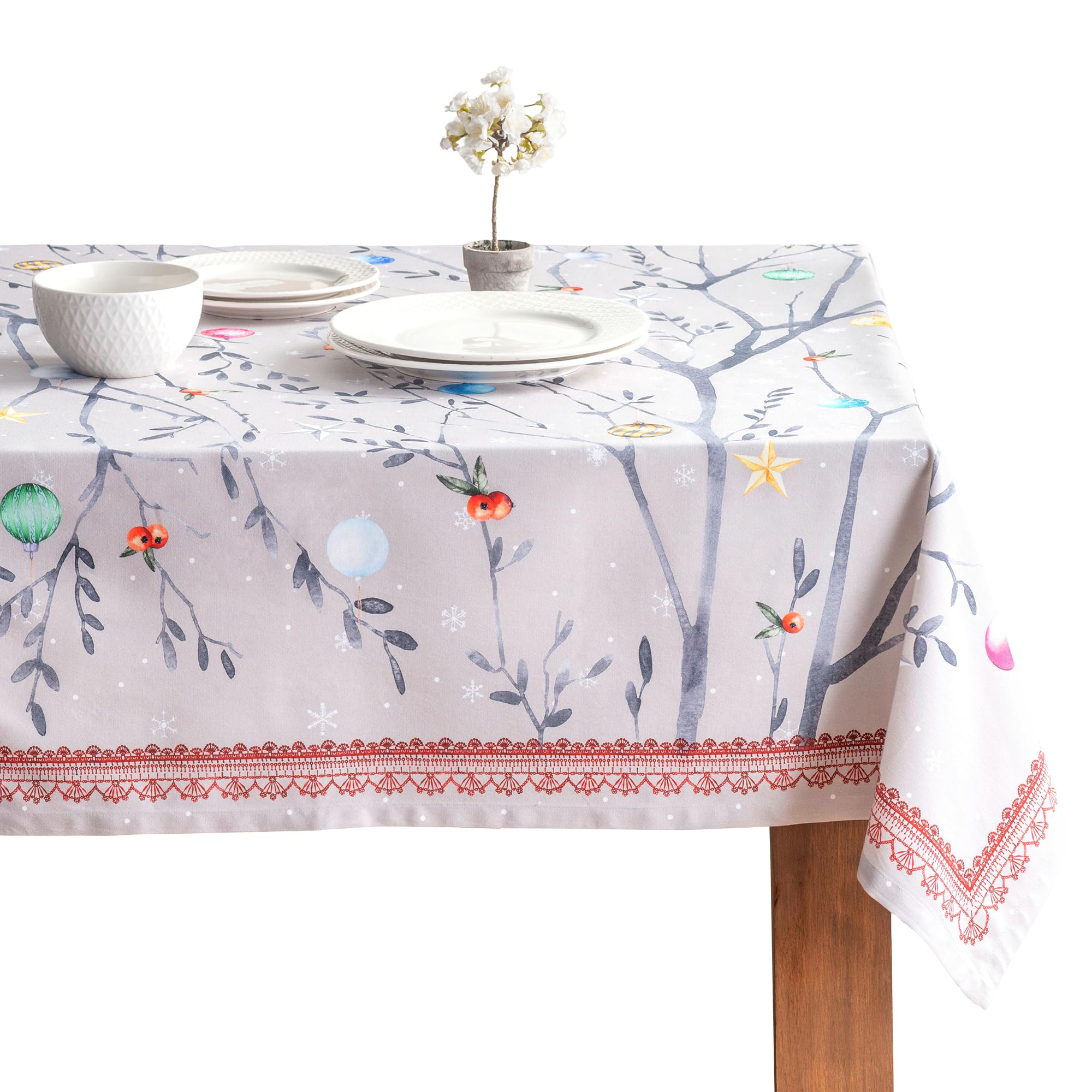 Maison d' Hermine Table Cloth Rectangle Table 100% Cotton 60 x 90 Inches Fall Tablecloth Reusable Everyday Use for Thanksgiving Christmas Decorations Dining Farmhouse Party (Fairy Christmas) Image