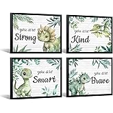 Dinosaur Canvas Print 4 Pieces Black Framed Wall Art 12x16 inches