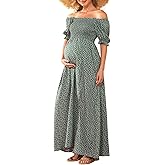 Floral Maternity Dress Square Neck Puff Sleeve Smocked Boho Photoshoot Baby Shower Pregnancy Dresses
