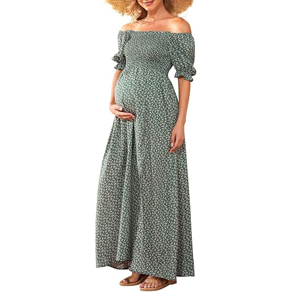 guruixu V Neck Floral Maternity Dress for Photoshoot Baby Shower, Flutter  Sleeve Fall Boho Causal Smocked Pregnancy Dress Blue at Amazon Women's  Clothing store
