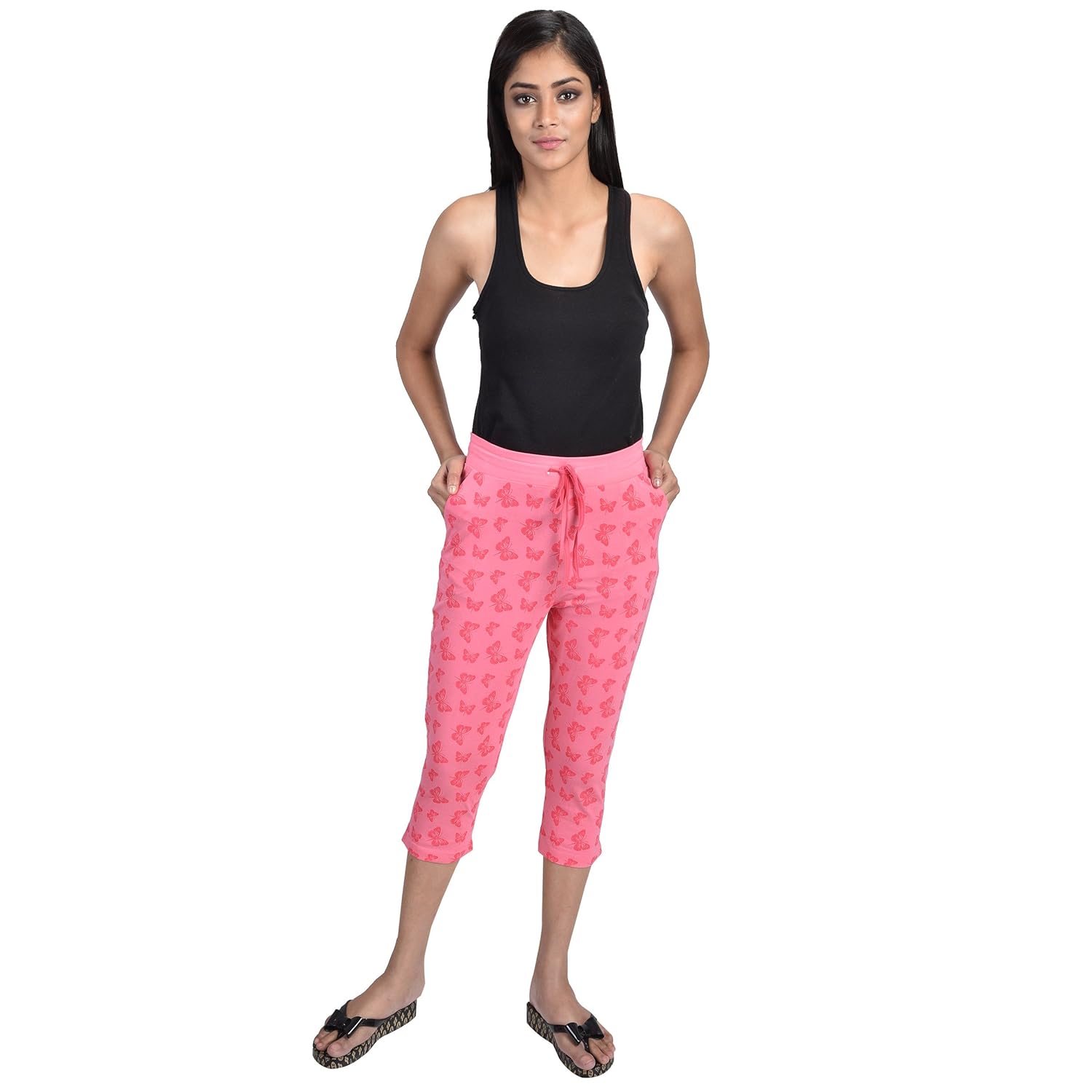 a9- women cotton printed pink capris