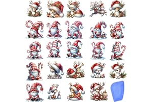 ZMRU 24 Sheets Vintage Christmas Rub On Transfers for Crafts, Rub On Transfers Christmas for Wood，Furniture Decals, Glass, Porcelain, Leather, Canvas, Fabric Projects,3 * 3inch(Gnome Reindeer)