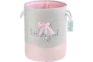 LANGYASHAN Laundry Basket Canvas Collapsible Organizer Storage Basket for Boys Girls Laundry Hamper Toy Bins Gift Baskets Bedroom Clothes Children Nursery (Pink Lace)