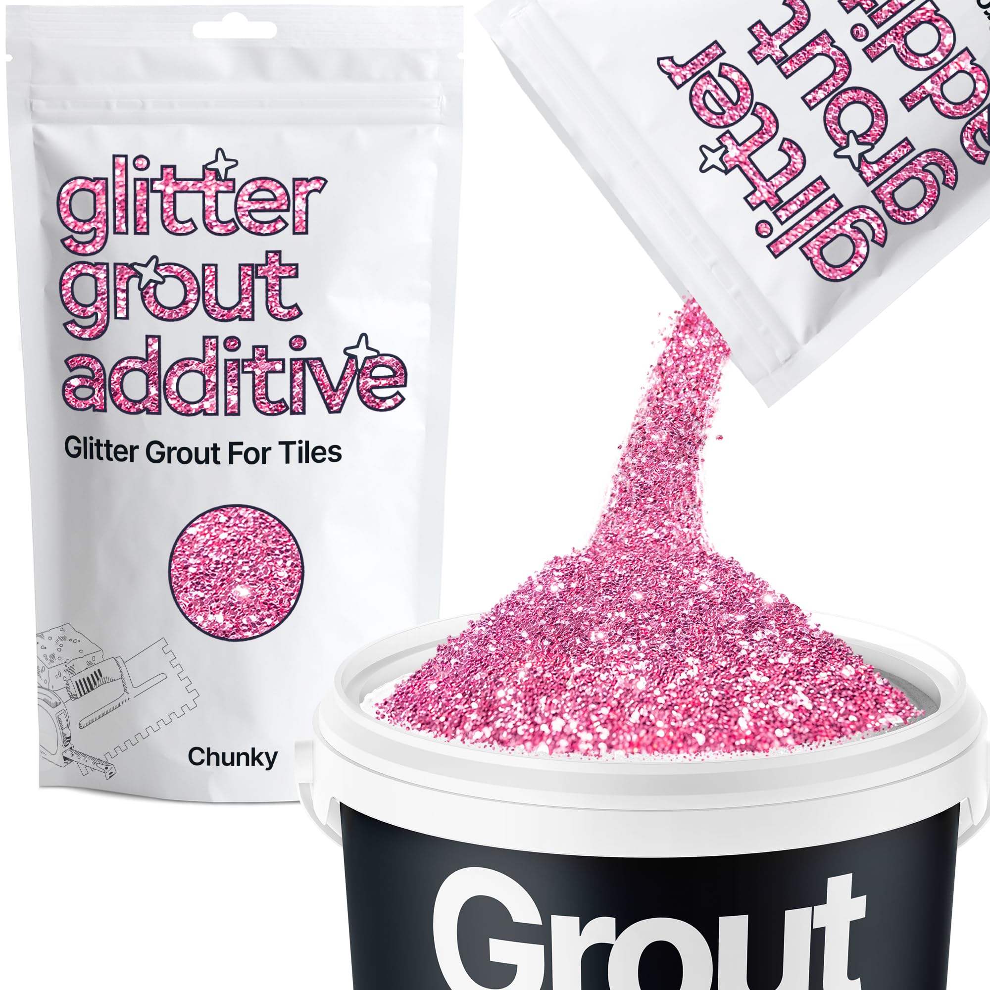Hemway Rose Pink Glitter Grout Additive Chunky 100g Metallic Flakes for Adding Sparkle to Kitchen & Bathroom Tiles | Enhance Your Indoor Grouting Projects with a Durable Sparkly Effect