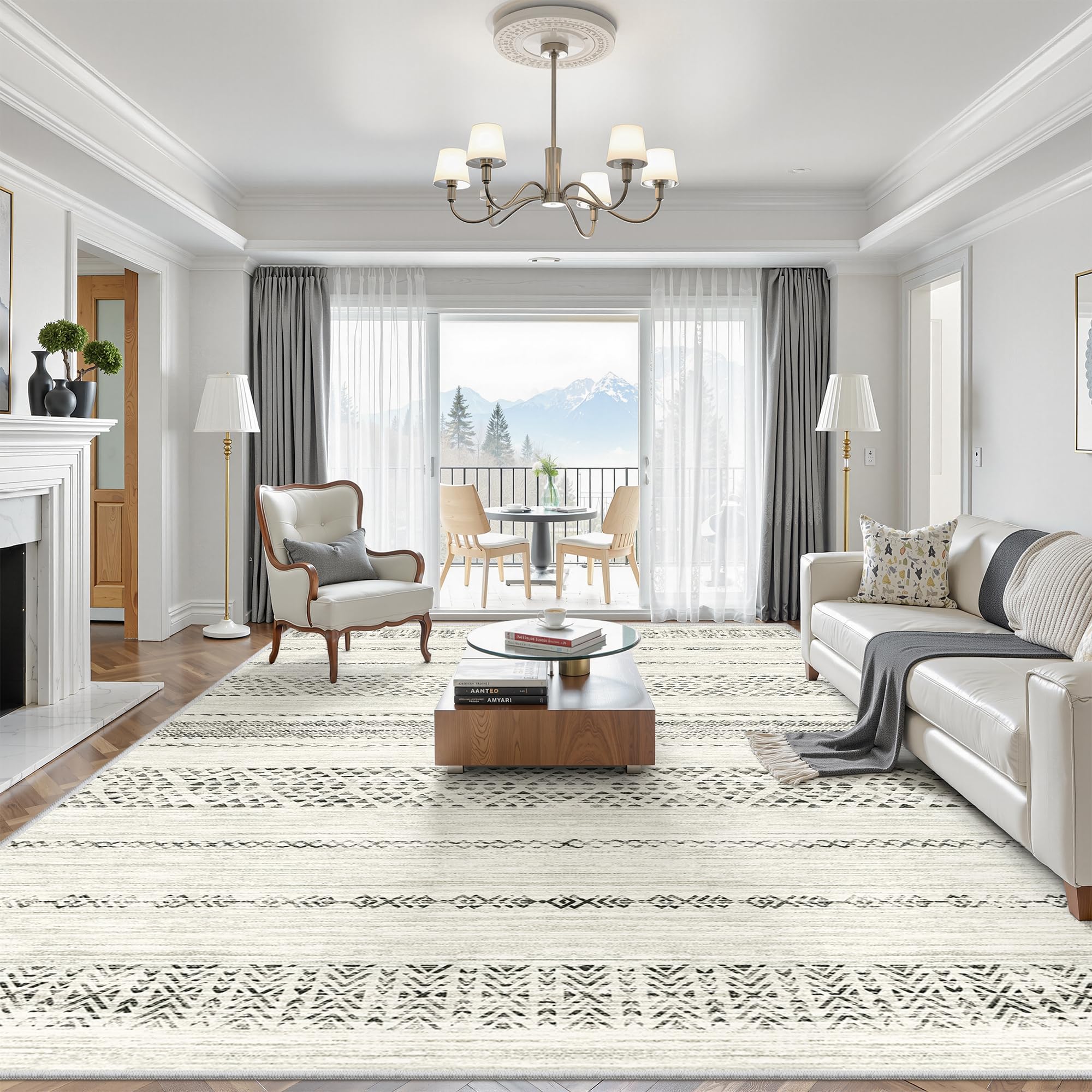 Miukiki 10x14 Area Rugs for Living Room Moroccan Washable Rugs Non Slip Indoor Floor Carpet Foldable Large Soft Area Rug with Low Pile for Dining Room Bedroom Office(Grey,10'x14') Image